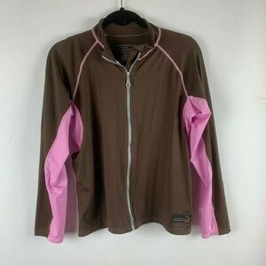 DuckSkinz Womans Athletic Jacket Size S Brown Pink Front Zip Lightweight